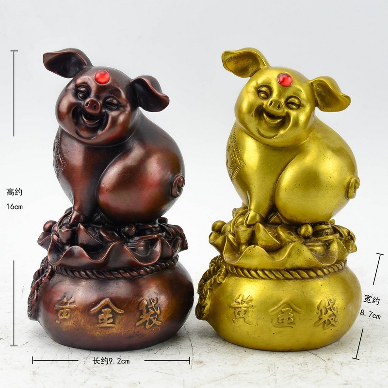 批發精工純銅特價黃金袋豬 生肖福豬，為仿古家具與空間增輝的工藝品擺設